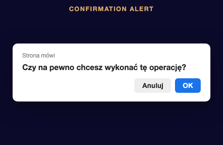 Confirmation Alert, przyciski OK i Anuluj