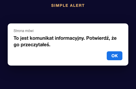 Simple Alert, komunikat z przyciskiem OK