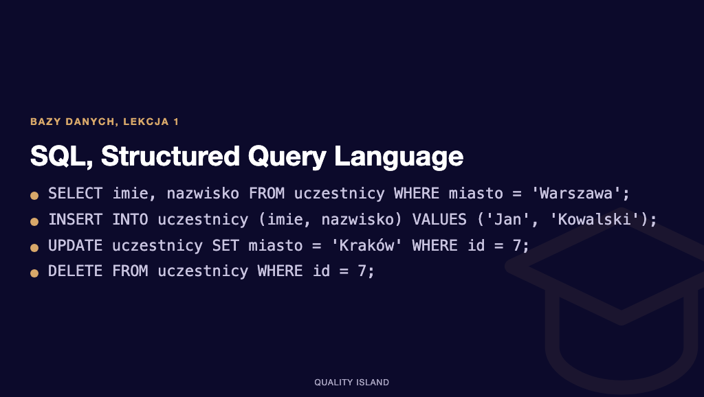 SQL, Structured Query Language, przykładowe zapytania do bazy danych