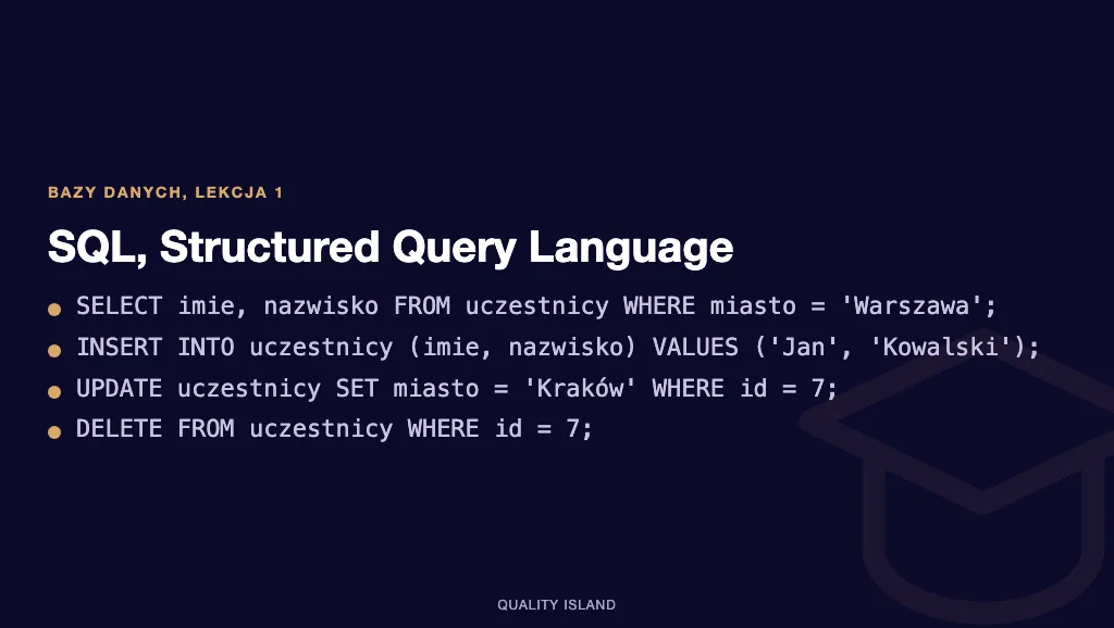 SQL, Structured Query Language, przykładowe zapytania do bazy danych
